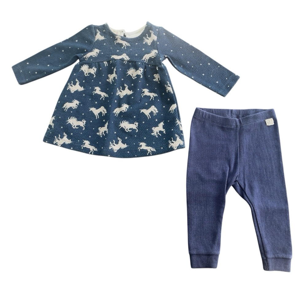 Zara Baby Unicorn Sparkle Long Sleeve Navy Blue Outfit‎ Size 6-9 Months Modern
